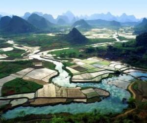 пазл Сельских районах Китая, реки и рисовые поля